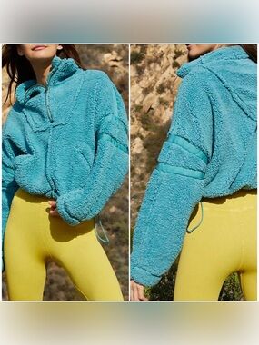 Free People FP Movement Nantucket Fleece Jacket Blue Full Zip Size Medium
